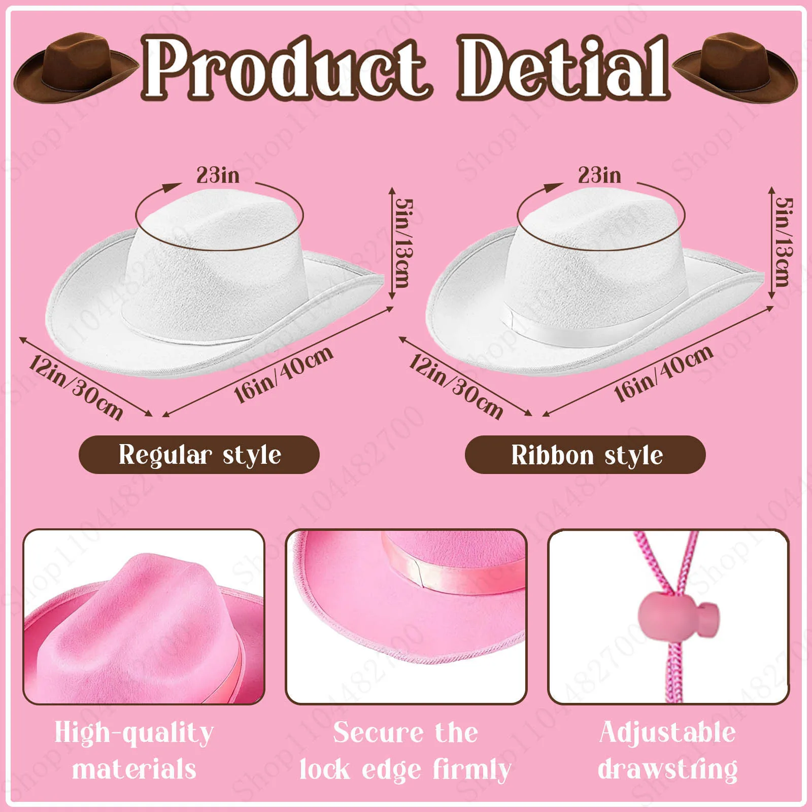 Bridesmaids pink cowgirl hats (6) pieces for bachelorette or bridal party 6 Sets Cowgirl Bachelorette Party Decorations Bulk Bride  main image 3