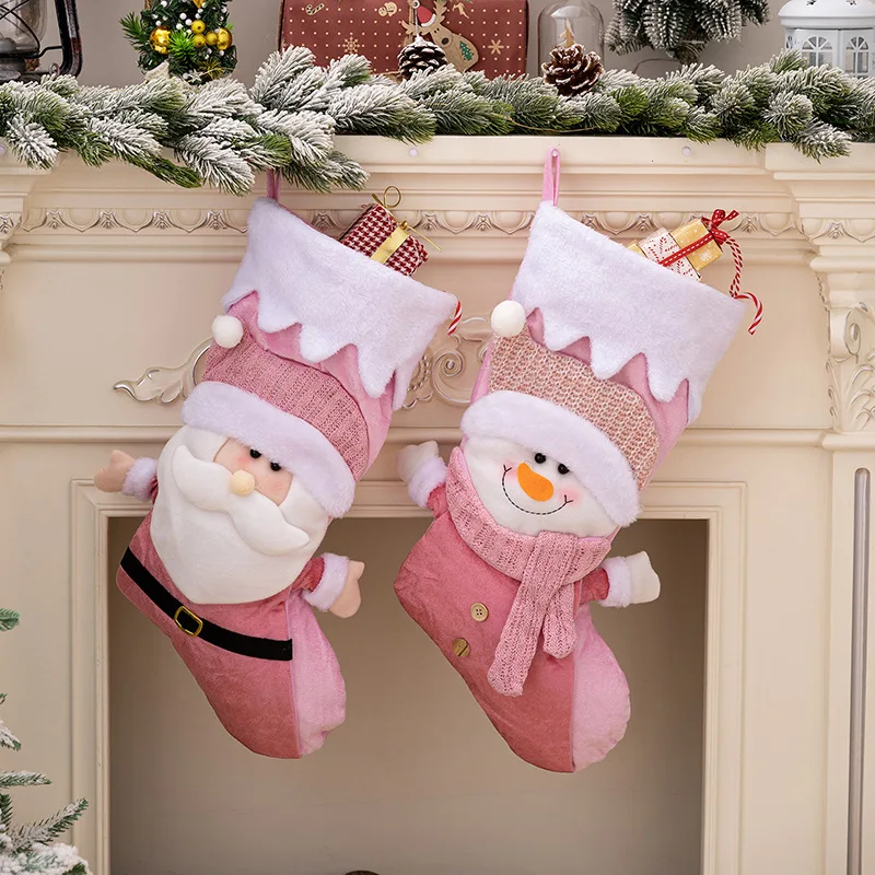 

Christmas Stocking Decoration Snowman Scarf Santa Claus Christmas Socks Pink Christmas Socks Xmas Tree Decor New Year Gift Socks