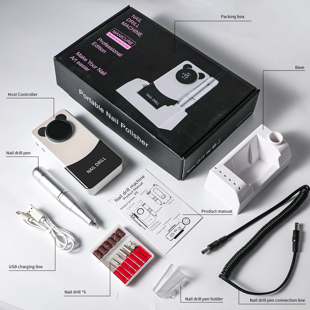 45000RPM Professional Electric Nail Drill Rechargeable Nail File Machine Low Noise Nail Sander File For Manicure Salon Tool