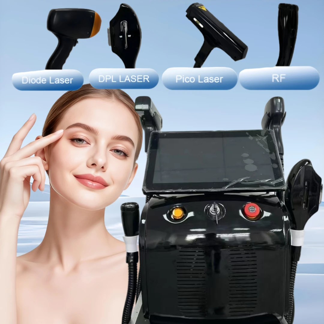 

Диодный и пикосекундный лазер для удаления волос и татуировок 4-в-1, аппарат для омоложения кожи с RF-технологией, 15,6-дюймовый сенсорный экран с сапфировым охлаждением для всех типов кожи