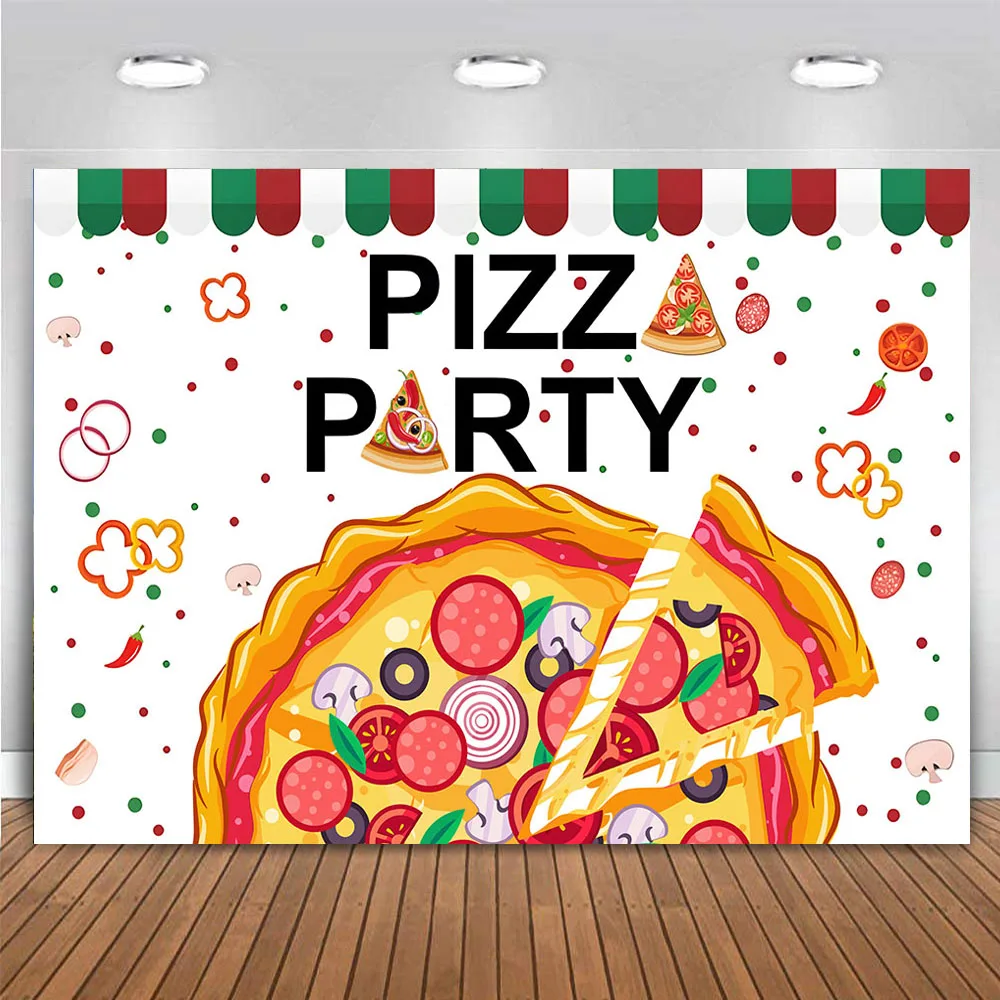 Pizza Theme Party Backdrop for Kids Boys Girls 1st First Birthday Banner Cafe Restaurant Cooking Photography Background Booth