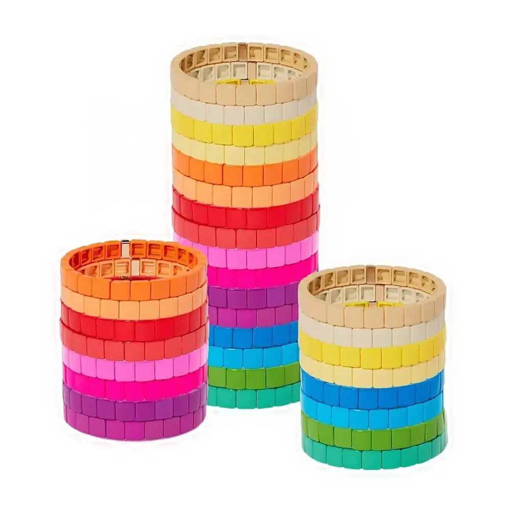 

2022 Fashion enamel Charm Lady Rainbow bracelet with stacked colorful beaded bracelet gradient geometric square 8*8mm