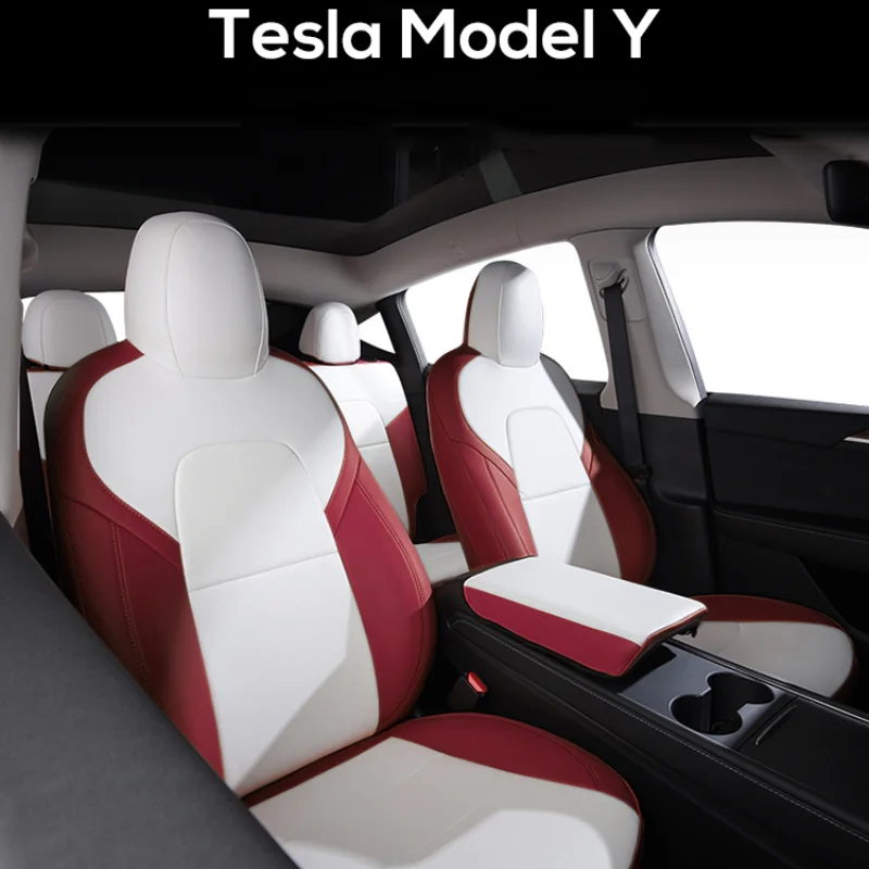 Voor Tesla Model Y Op Maat Gemaakte Autostoelhoes Accessoires Voor Tesla Y 360 Graden Volledig Beklede Duurzame Nappa Lederen Stoelhoes