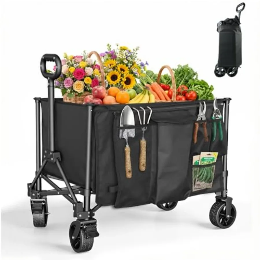 

Складная тележка-вагон 140 л с водонепроницаемым чехлом, усиленная, грузоподъемность 360 фунтов, с отстегивающимся боковым карманом, 360 Front