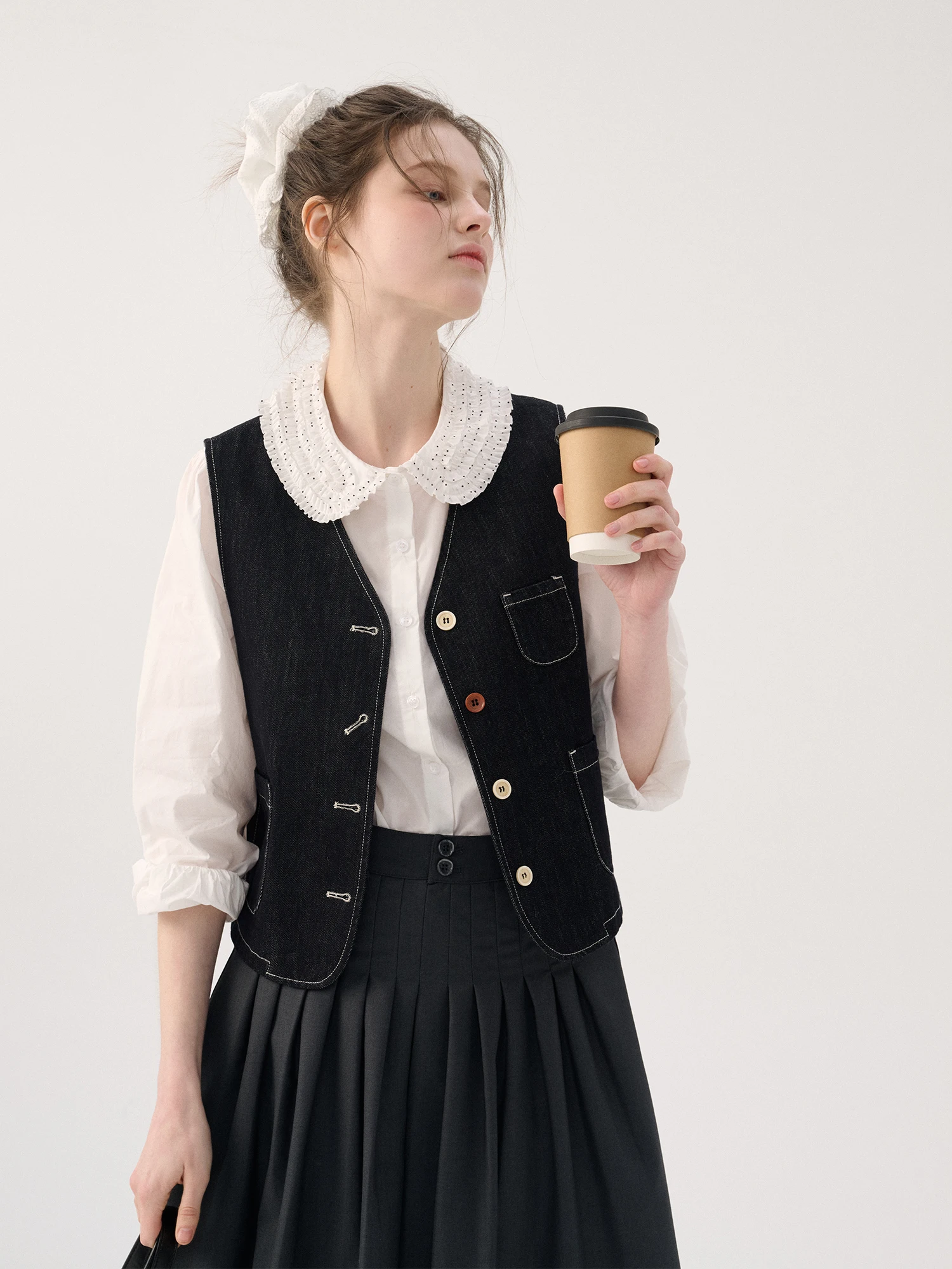 

Sullenger Pure Cotton White Polka Dot irt Women's Collar Inner Wear irt French Sle Loose Fit Long Sve Breathable