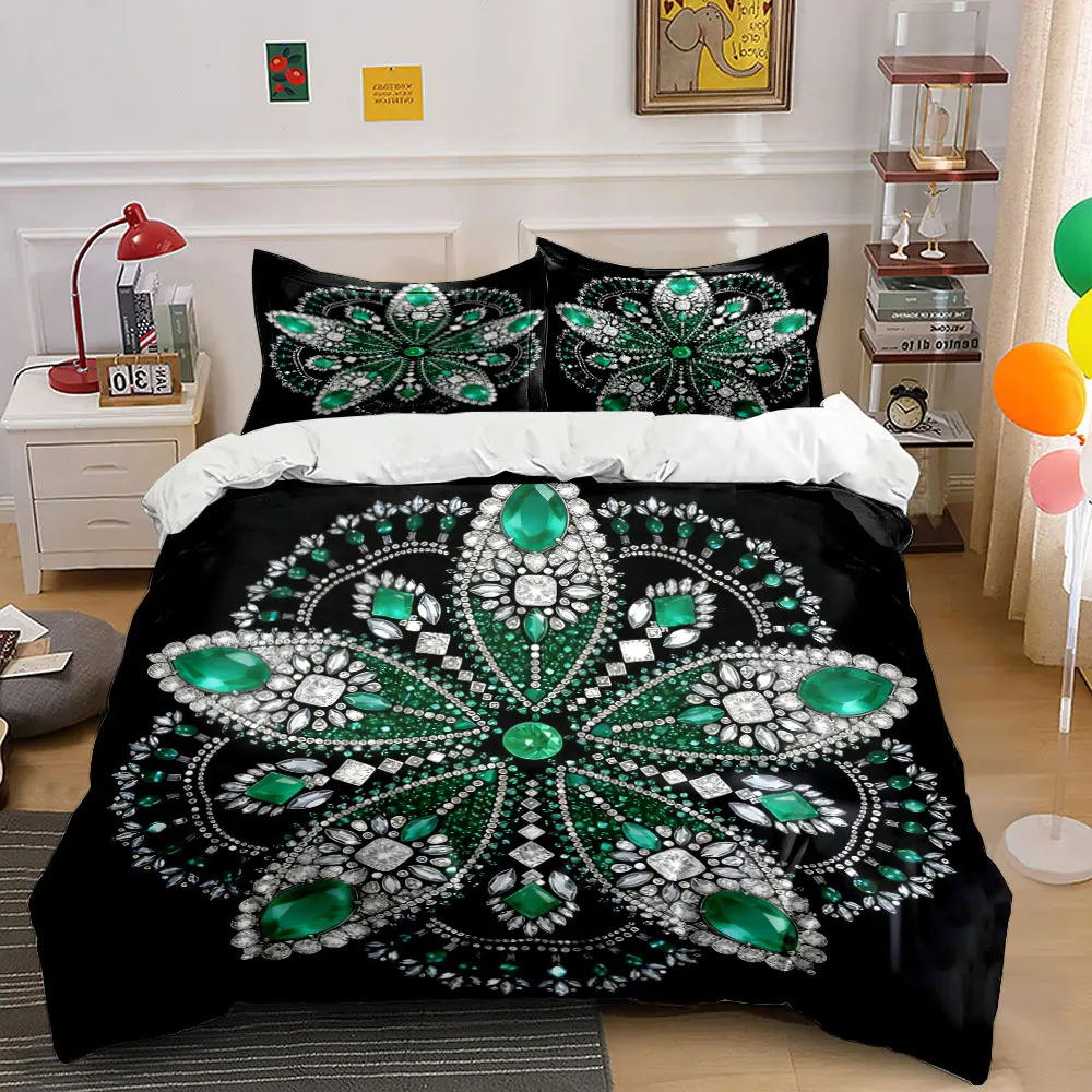 

Luxury Emerald Jewelry Set - Wedding Soft Comfortable Duvet Cover Bedding Set Included 1*Duvet Cover & 2*Pillowcases, gift