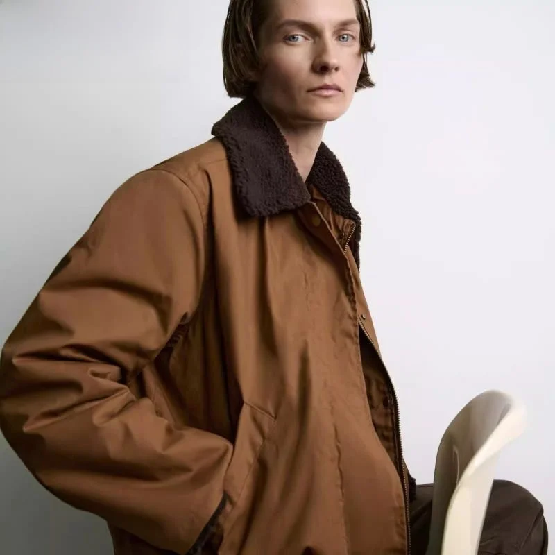 

New Autumn Winter Women's Long Sve Collar Jaet Contrast Color Flip Collar Coat Straight Cut ort Outerwear Faion Ladies