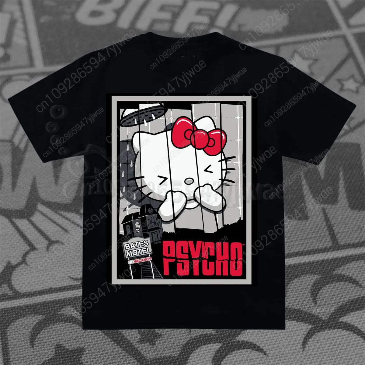 HelloKitty متعة هالوين القطن تي شيرت الكرتون روح الدعابة نمط مطبوعة قصيرة الأكمام طفل الكبار حزب الوالدين ملابس الطفل #4