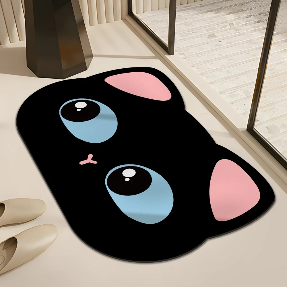 

Нескользящие подушки для ног с рисунком черного кота для туалетов и ванных комнат, впитывающий грязь диатомовой коврик, коврик для мытья стола, домашний ковер