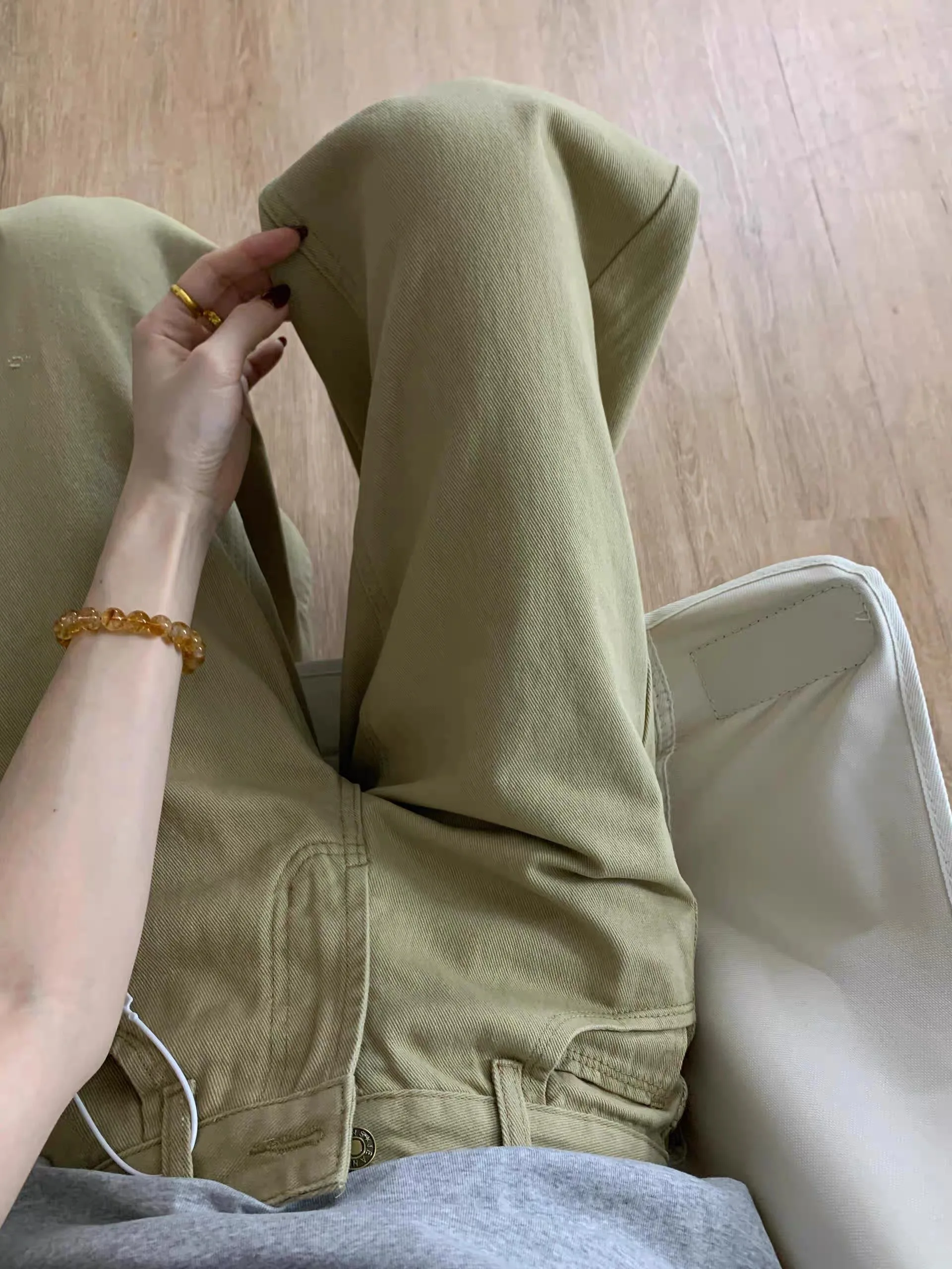 Petite femme américain kaki taille basse jean légèrement évasé sans jambe collant coupe ample minceur jambe large drapé pantalon