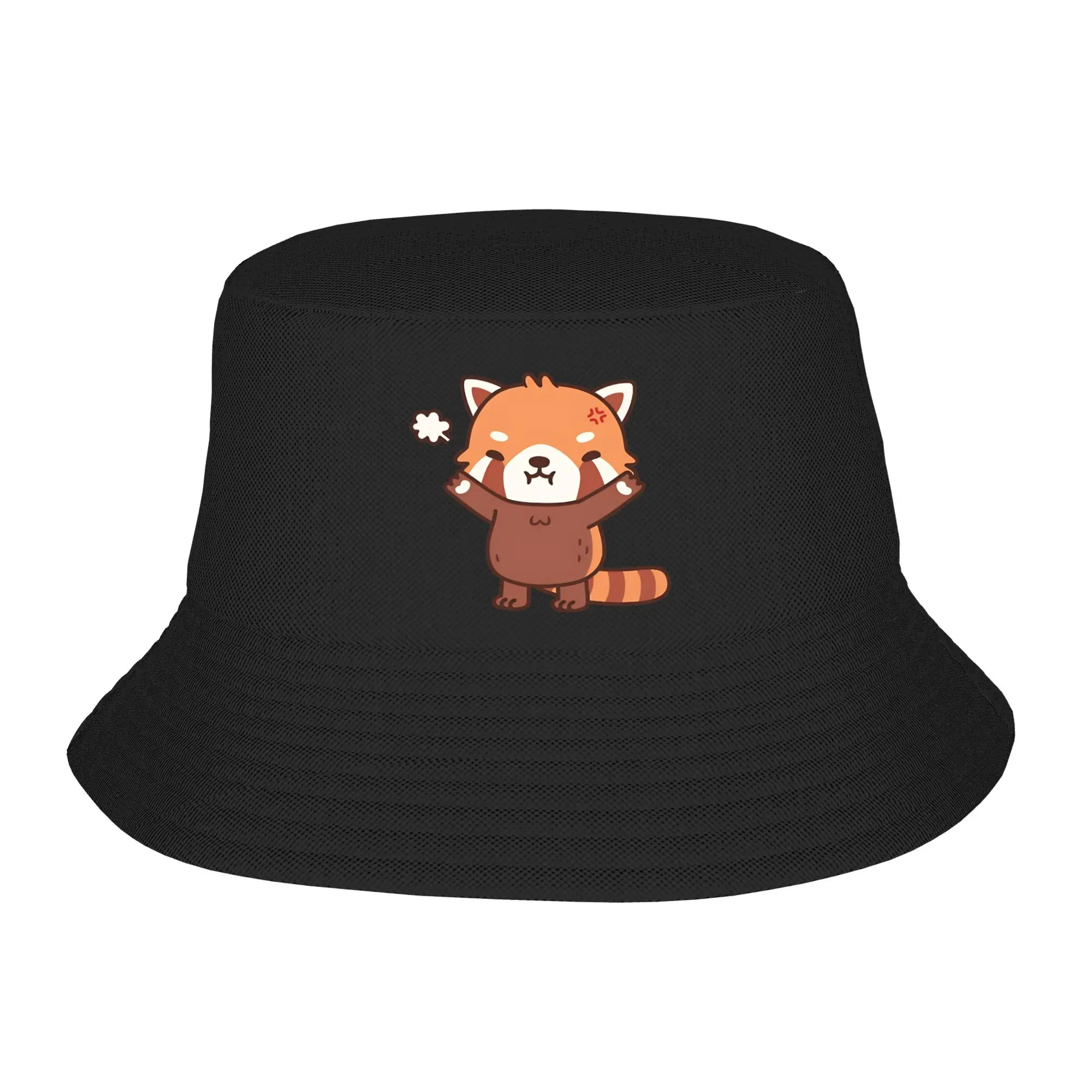 Angry But Still Cute Standing Red Panda  Bucket Hat  Hawaii Fisherman Caps Soft Fold Beach Travel Sun Hats For Couple Print Cap