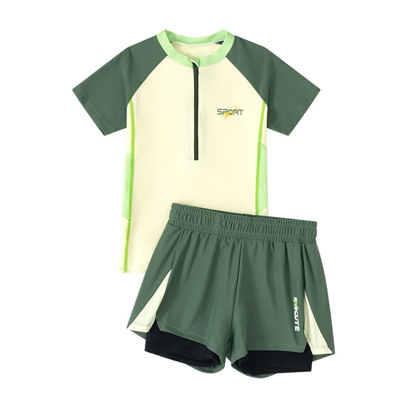 Pantaloncini a doppio strato Costumi da bagno per ragazzi Costume da bagno 2 pezzi Costume da bagno per bambini Manica corta Costume da bagno per ad asciugatura rapida per adolescenti