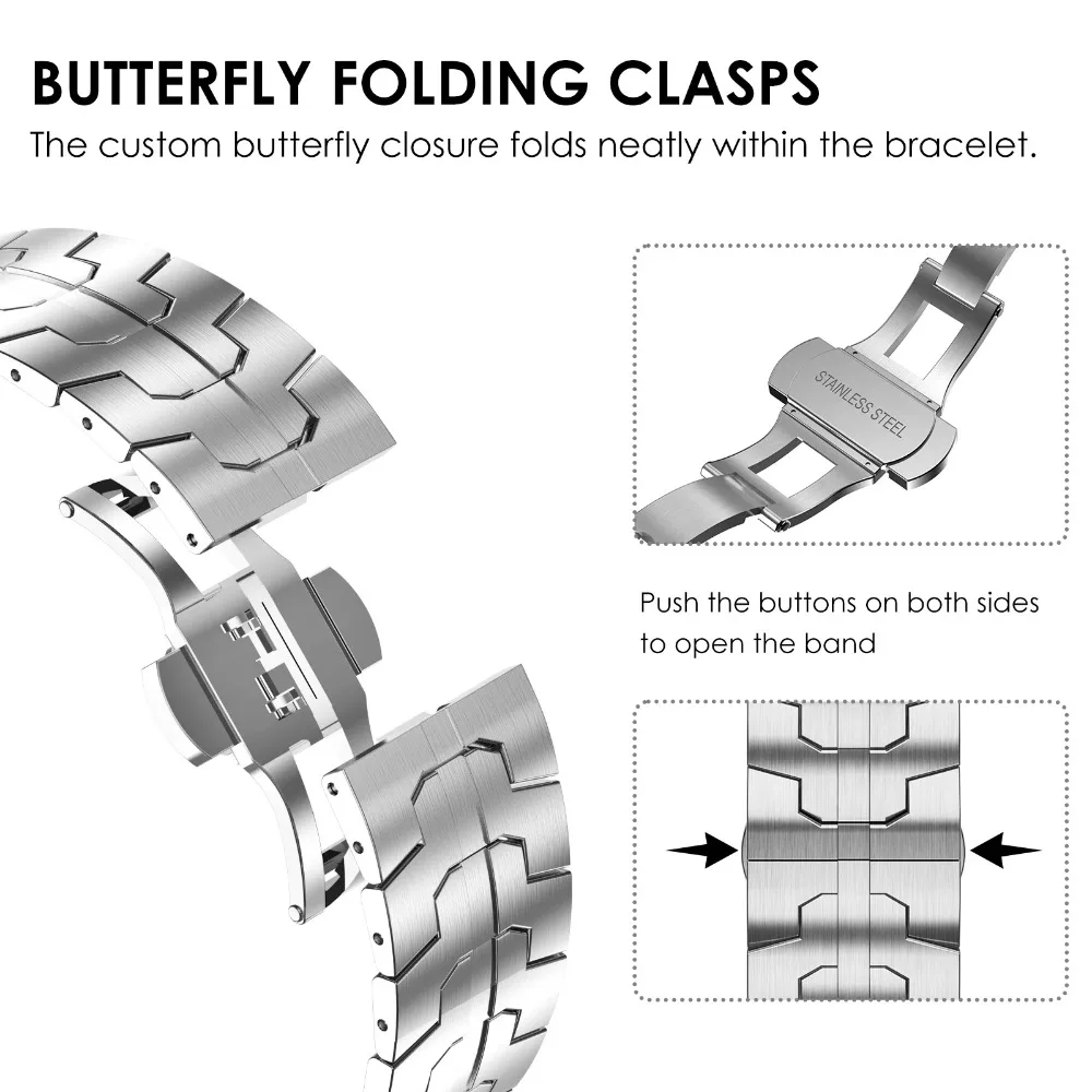 حزام معدني من الفولاذ المقاوم للصدأ لساعة سامسونج جالاكسي 8/8 كلاسيكي 40 مللي متر 44 مللي متر 46 مللي متر سوار لساعة جالاكسي 8 حزام كلاسيكي