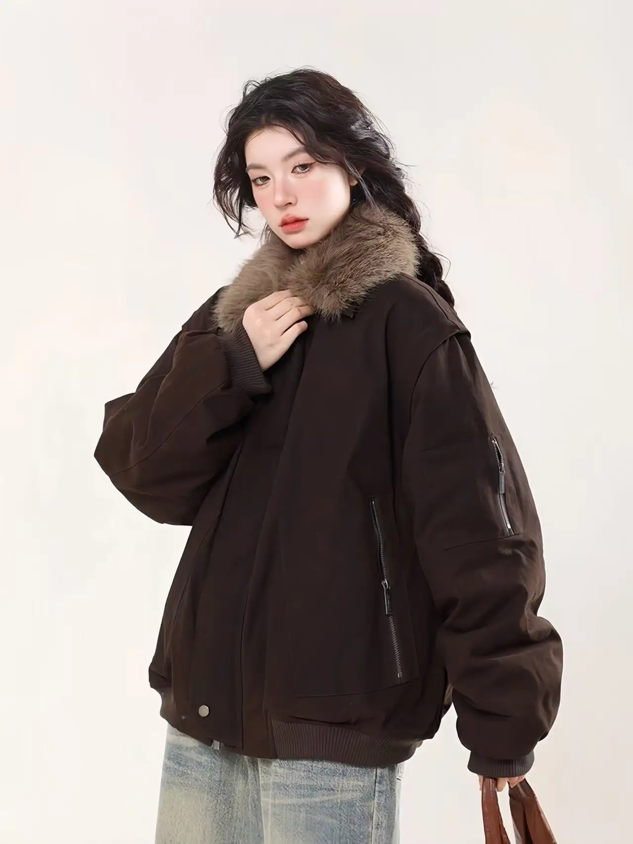

Retro American Barn Sle Thiened Warmth Cotton Jaet Coat for Men And Women Winter Loose Fit Faionable Parka Coat