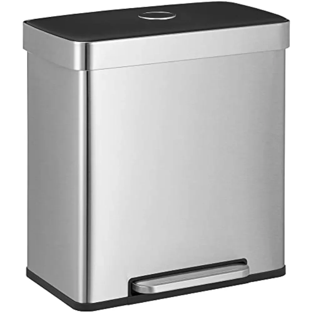 Stainless Steel Bin 60L Pedal Recycling Bin Separate Trash 15 Bags Included Useful Things for Home Kitchen Trash Can Household