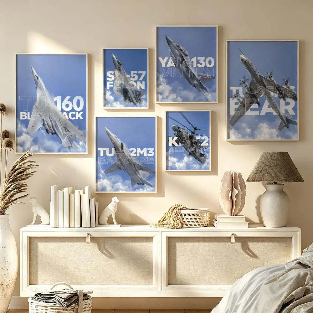 Russian Military Fighter Jet Su57 Poster Home Living Bed Room Bar Hallway Sticky Wall Art Printing Waterproof Aesthetic Decor