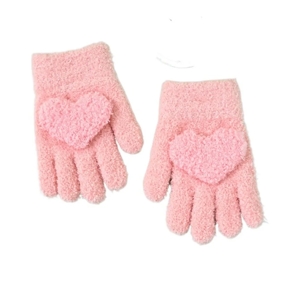 

2 пары подарочных милых детских теплых перчаток в форме сердца, мягкие детские вязаные варежки, сохраняющие тепло, ветрозащитные перчатки с пятью пальцами для девочек