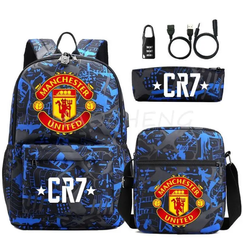 Fashion 3 Pcs/Lot Football CR7 Backpack 3D Printe Teens Shoulder Bags Women Men High School Students School Bags