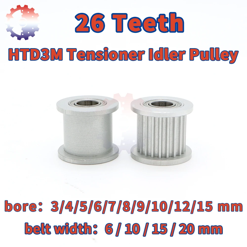 26Teeth HTD3M Synchronous Pulley Idler 26 Teeth 26T 3M Idler With Bearing Guide Regulating Pulleys HTD 3M Tensioner Wheel Idler