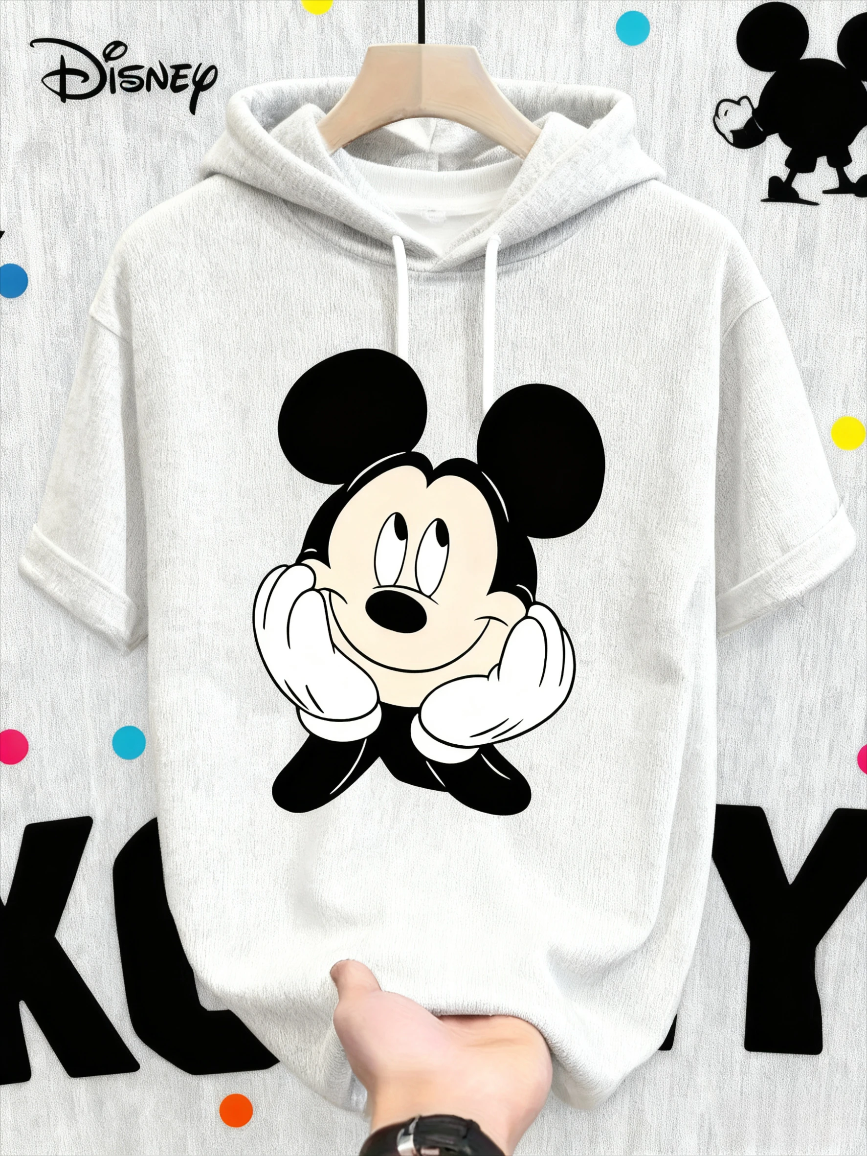 

Лето 2025-26, футболка из чистого хлопка с принтом Микки и Минни Маус Диснея, свободная и повседневная с короткими рукавами, унисекс