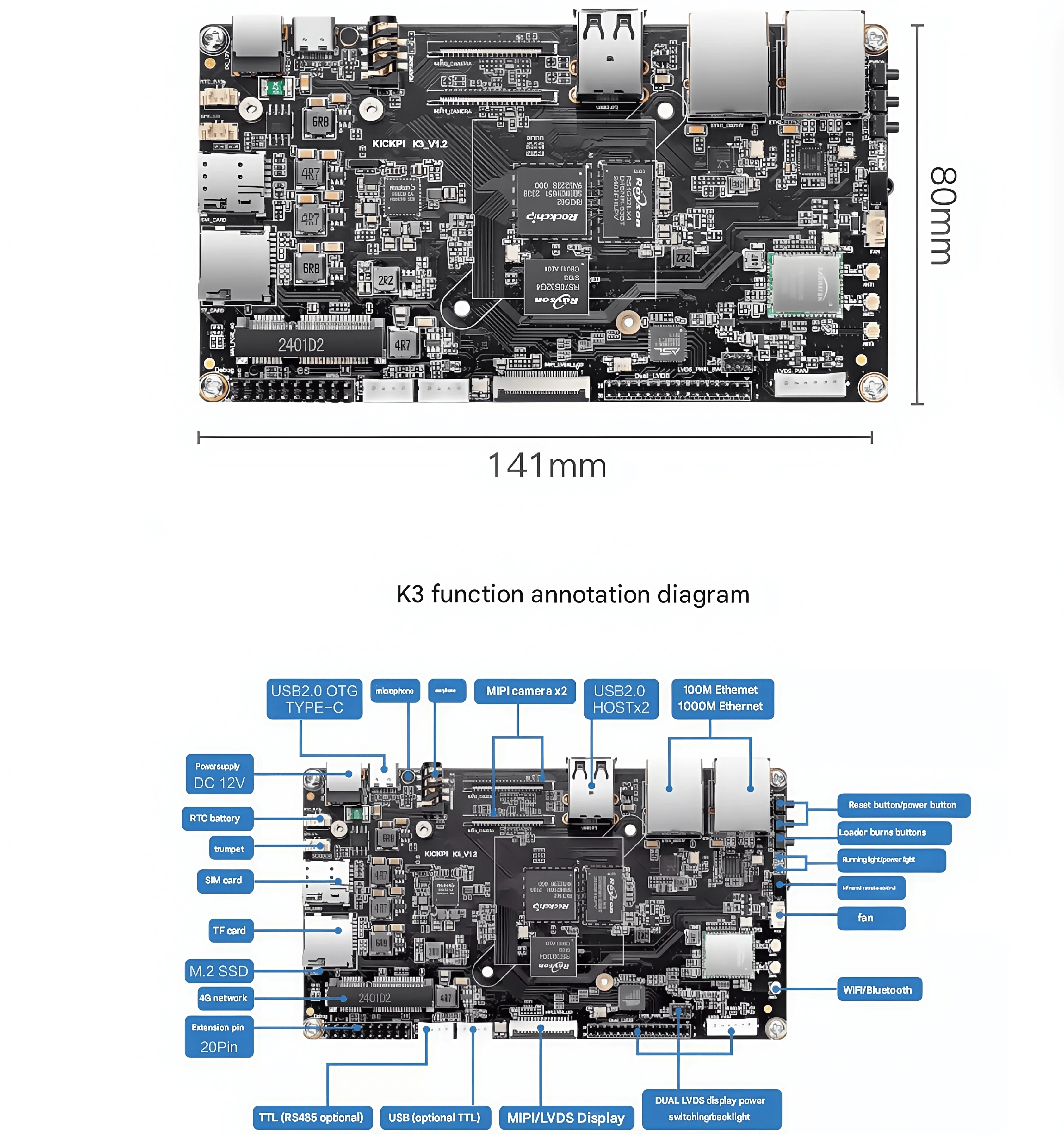 لوحة تطوير K3 Rockchip RK3562 ARM لوحة أم أندرويد مدمجة لوحة تحكم لينكس تخصيص اللوحة الأساسية AI