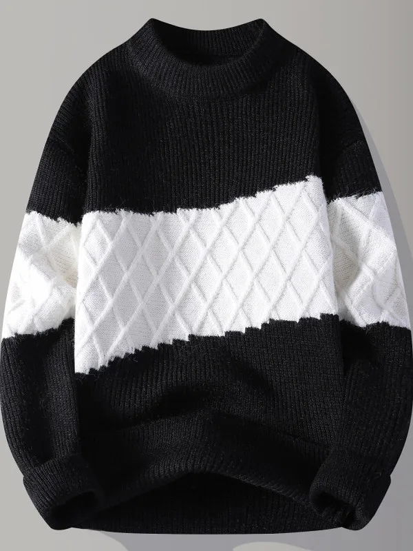 

Teenage Men's Thiened Loose Fit round Ne Stripe Knitwear Casual Sle Comfortable Soft Polyester Blend Winter Top