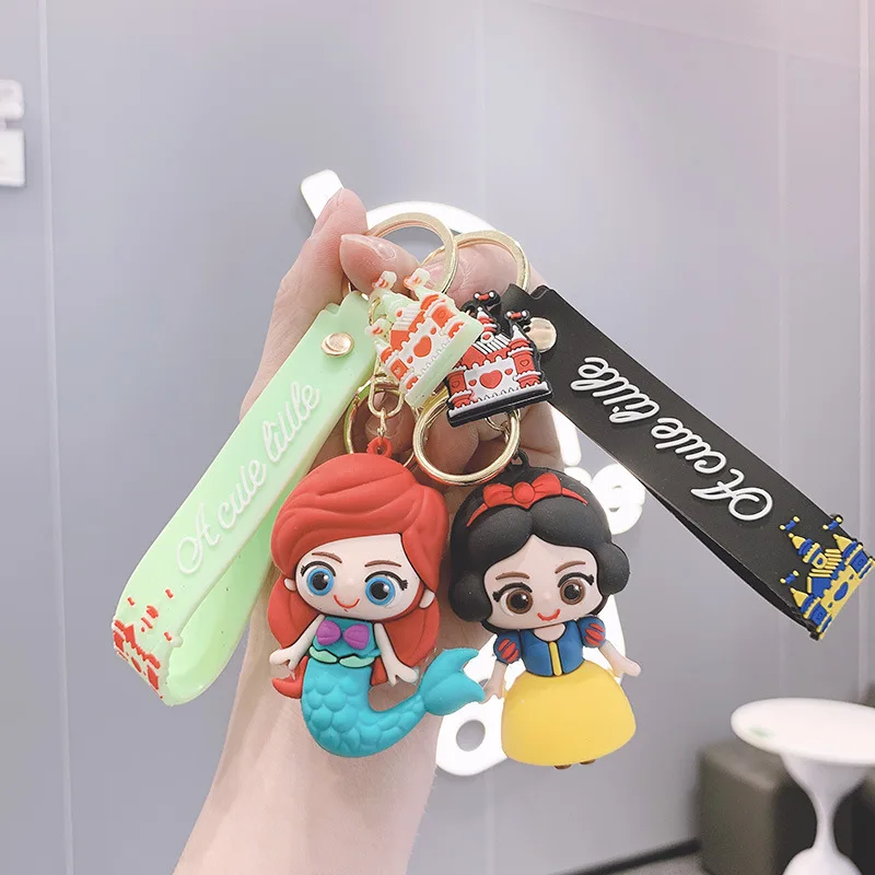 Cartoon Anime Disney Princess Snow White Elsa Pendant Keychain Holder Car Keyring Mobile Phone Bag Hanging Jewelry Kids Gifts