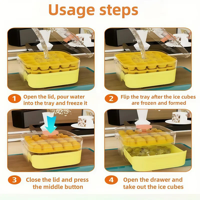 Premium Heavy Duty Durable Leakproof Easy Release Plastic Ice Cube Mold Tray with Press for Big Capacity Ice Bucket Storage Box view 5