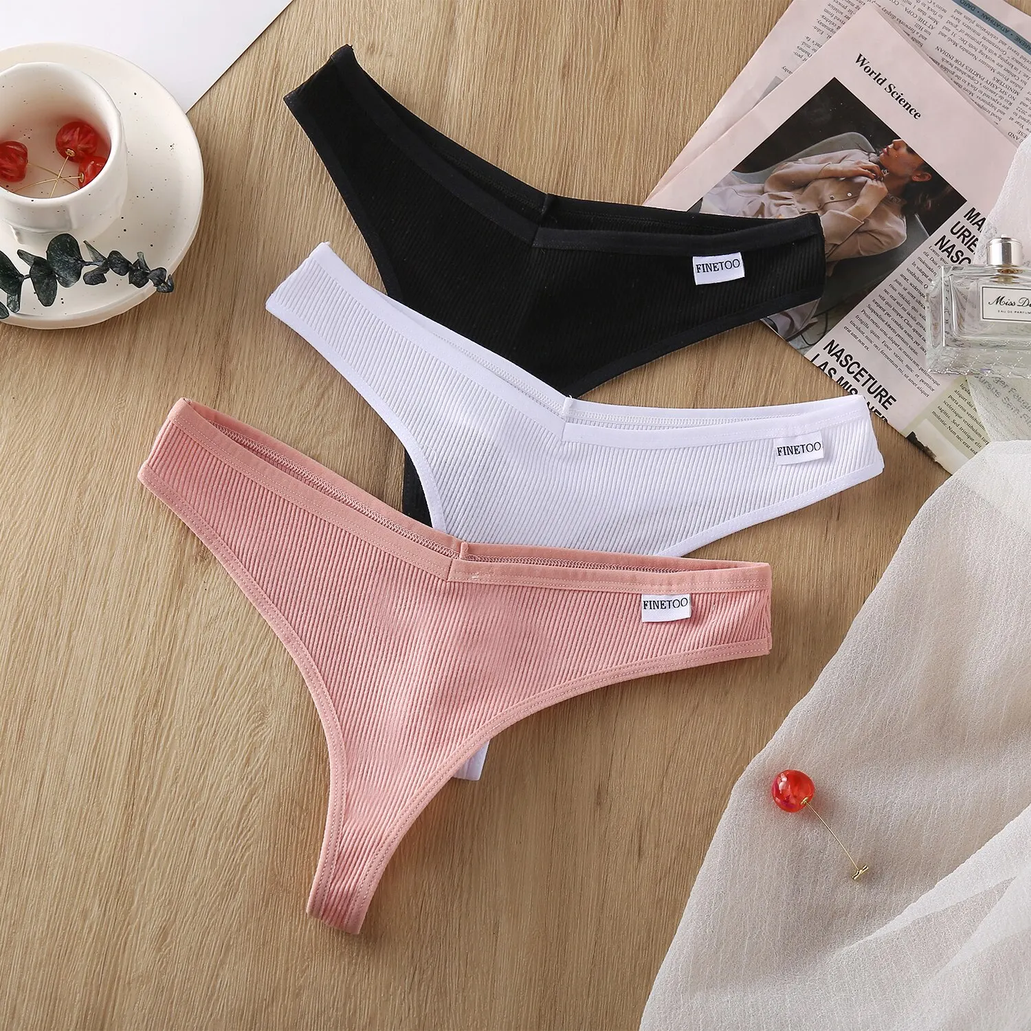 Finetoo 3pcs sexy Höschen Frauen Baumwolle g String weibliche Unterwäsche Hosen niedrige Taille Riemen t zurück intimates v Taille Dessous