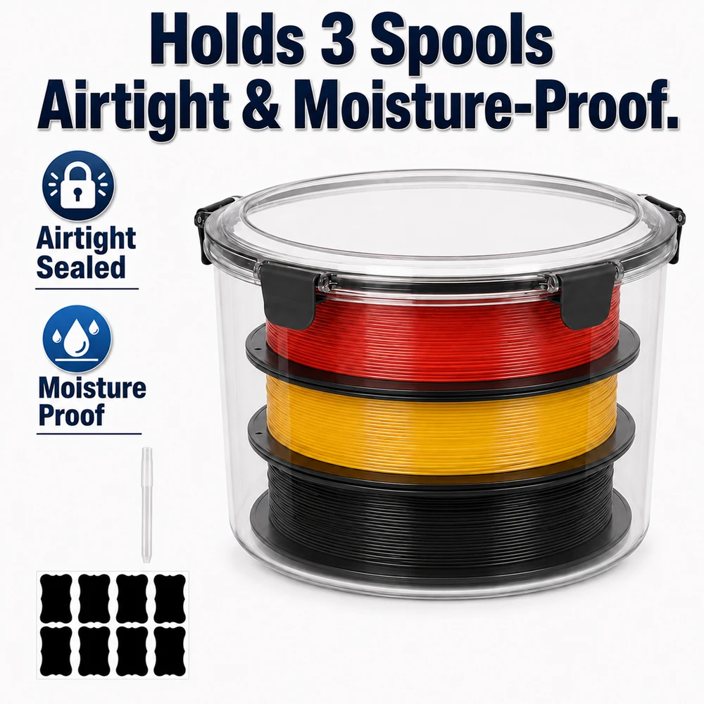 3D Printer Filament Storage Box Airtight Moisture Proof Container Holds 3 Spools Stackable Dry Box for PLA PETG ABS TPU Supplies