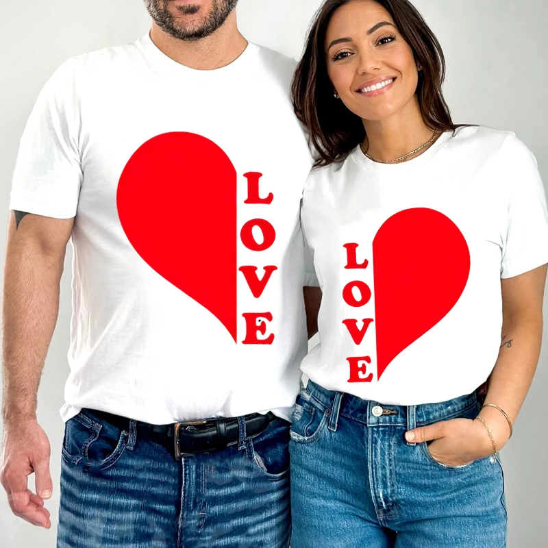 Love Letter Couples T Shirt Heart Graphics Couple Tshirt Summer Fashion Woman T-shirt Casual O-Neck Men Tops Lovers Tee Shirt