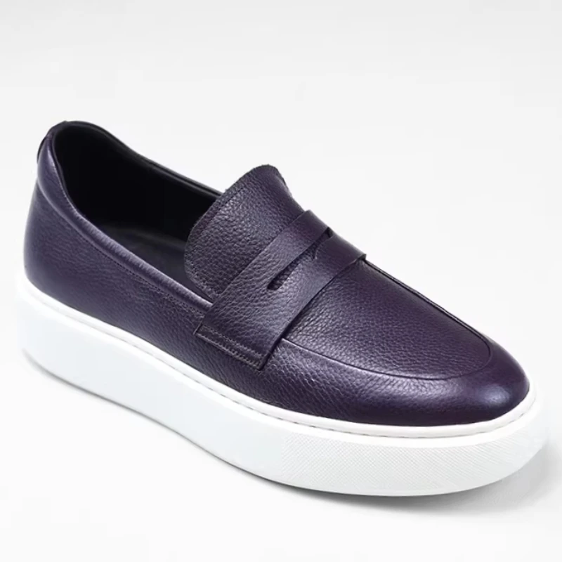 Genuine Leather Casual Sports Shoes for Men's Deerskin Loafers Breathable Comfortable Luxury Thick Soled Height Increasing Shoes