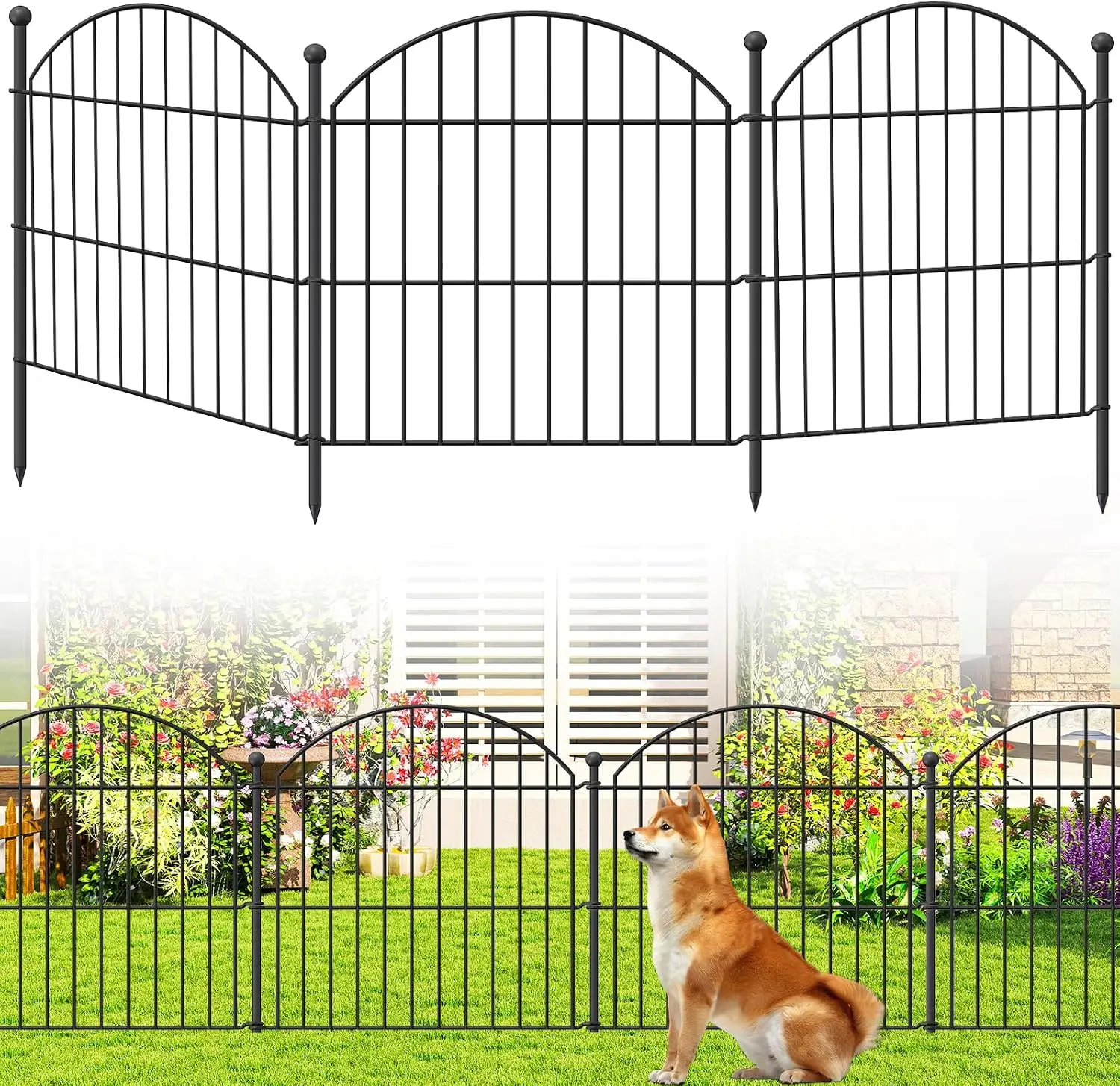 Decorative Garden Fence 24in (H) x20ft (L), 10 Pack No Dig Fence Animal Barrier for Dog, Arched Flower Bed Edging, Wire Border P