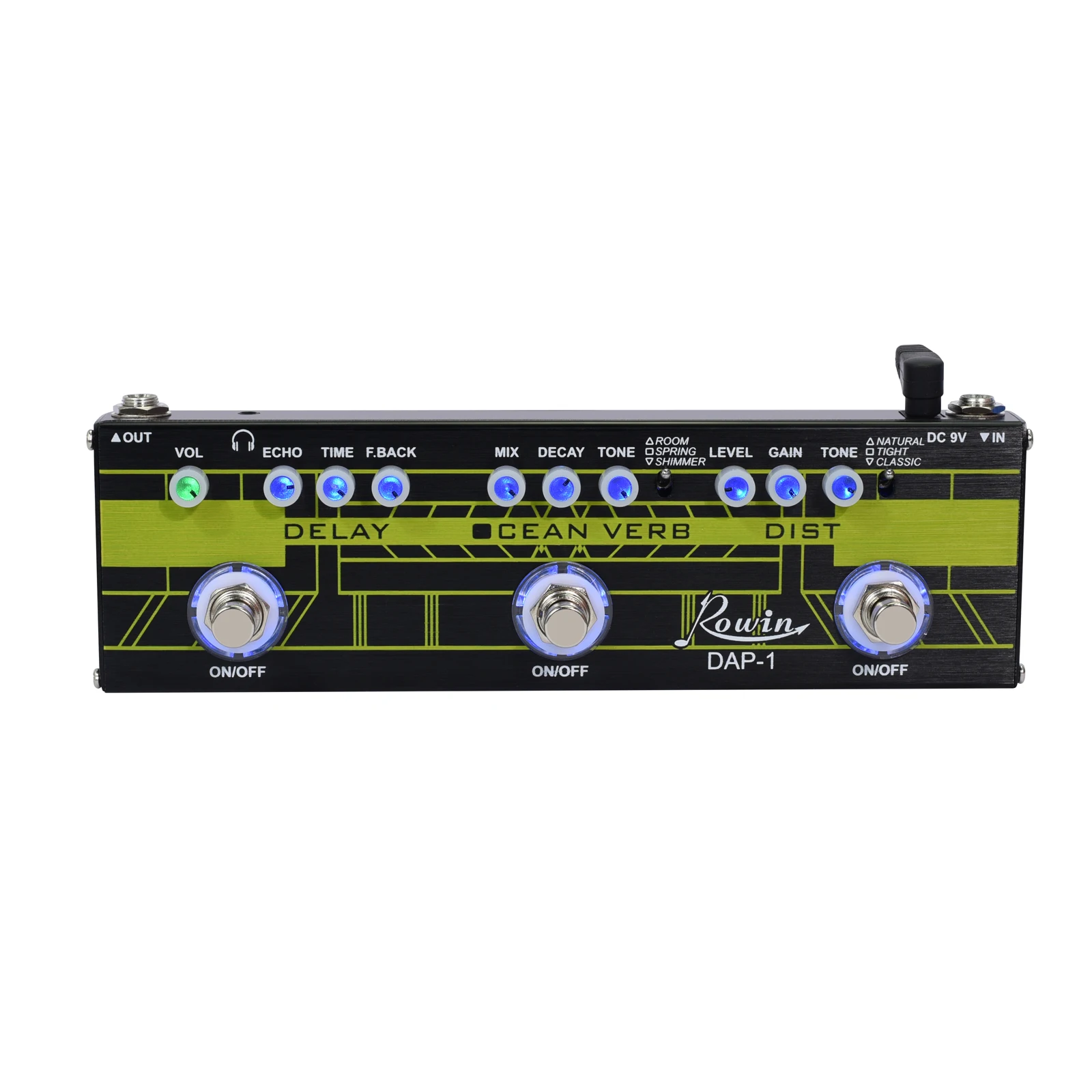 Rowin Guitar Multi-Effect Pedal Delay Ocean Verb Distortion 3-in-1 Series Analog Digital Mingle Effects Pedals