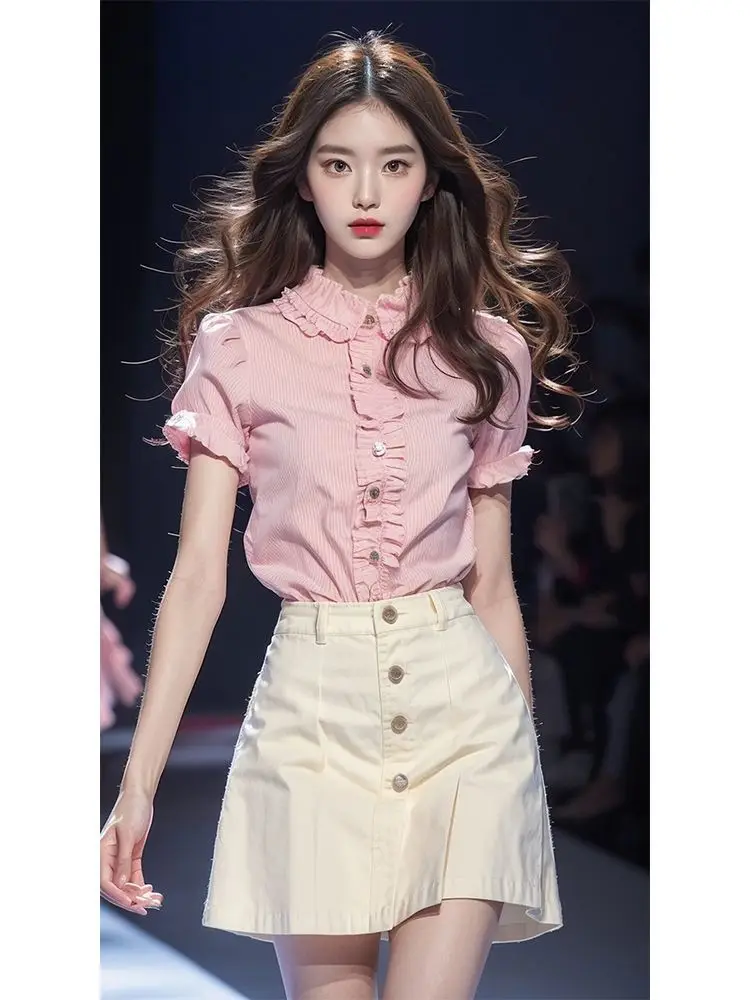 Camisas rosas De moda coreana para Mujer, Ropa De verano, Tops sueltos versátiles populares únicos De manga corta, 2024