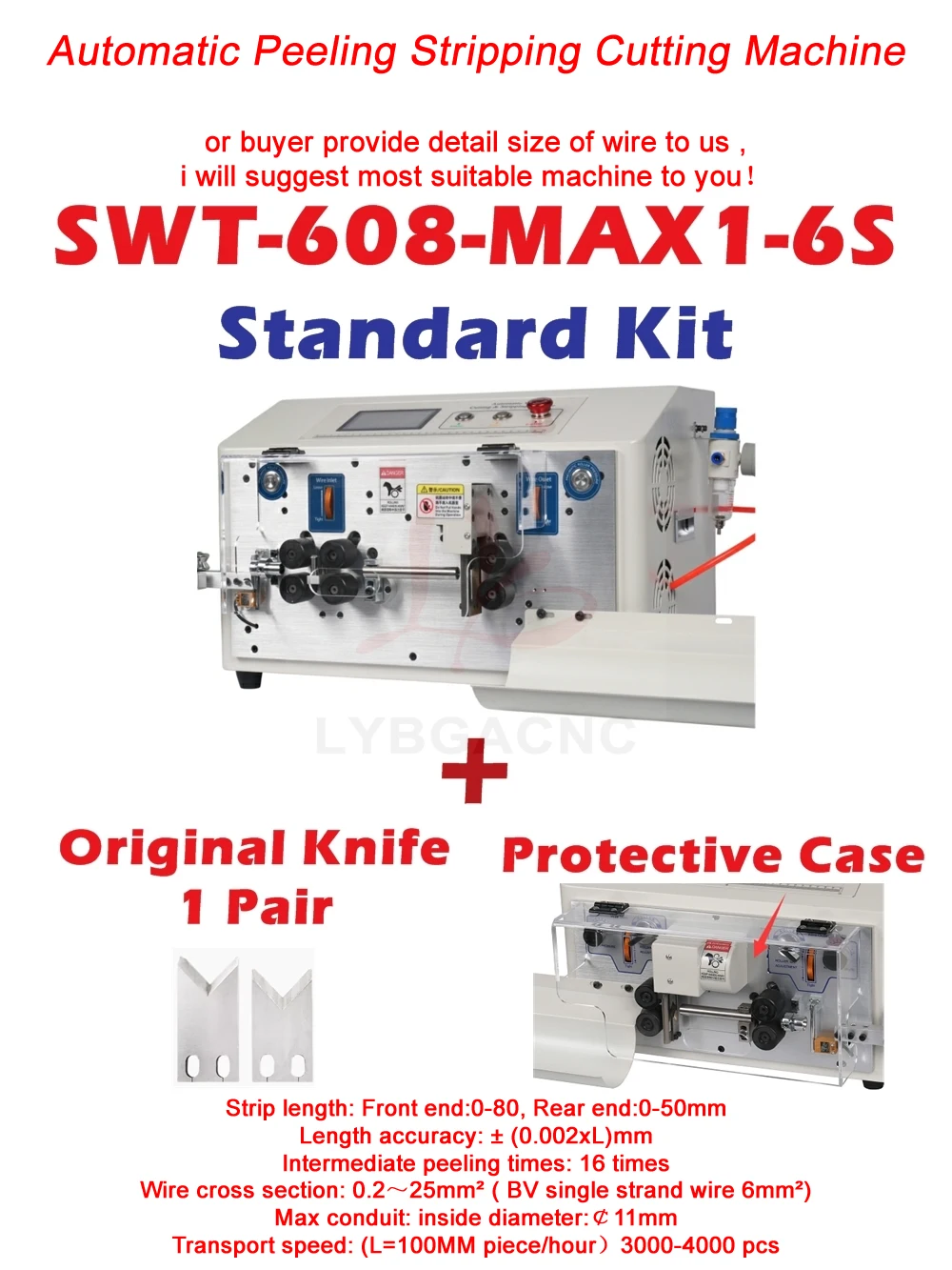 

SWT-608-MAX1-6S Automatic Peeling Stripping Cutting Machine 0.2 To 25mm2 550W 6 Wheels Drive Touch Screen Control