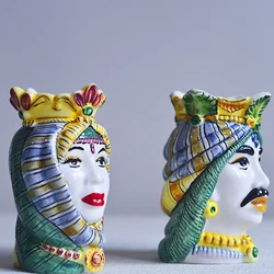 King and Queen Couple Hand drawn Colorful Vase Art Decoration Vase Ornament