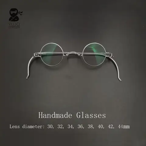 Vintage Anti-light Óculos Frame Redondo, Óculos Handmade, Óculos Prescrição, Miopia, Presbiopia, Leitura, Velho, Pequeno, Retro