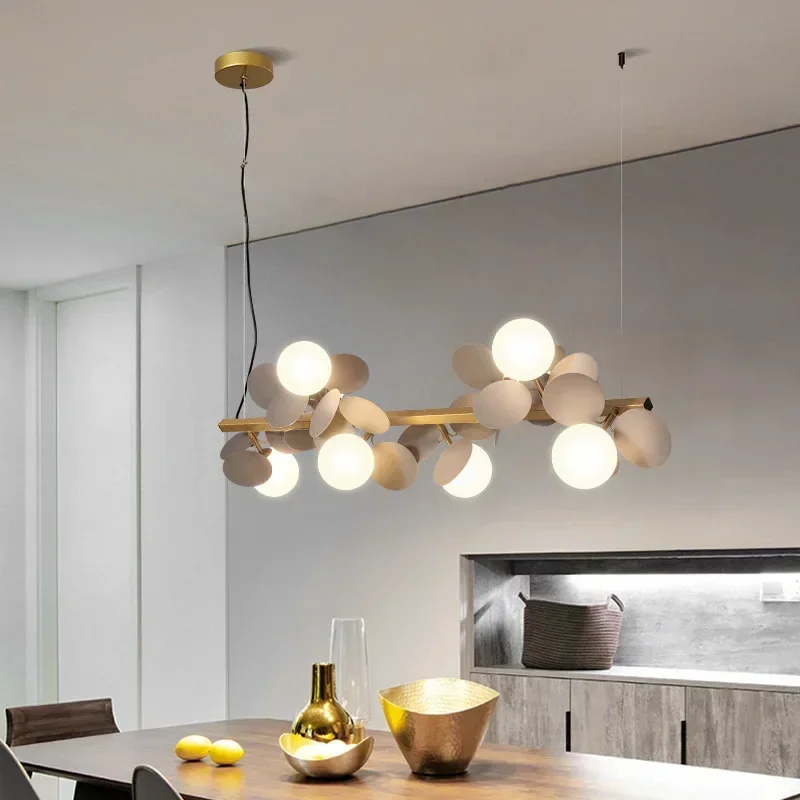 Nordic Long Glass Ball Chandelier Modern Magic Beans Gold Iron Art Pendant Light Dining Room Hanging Living Lamp Ceiling