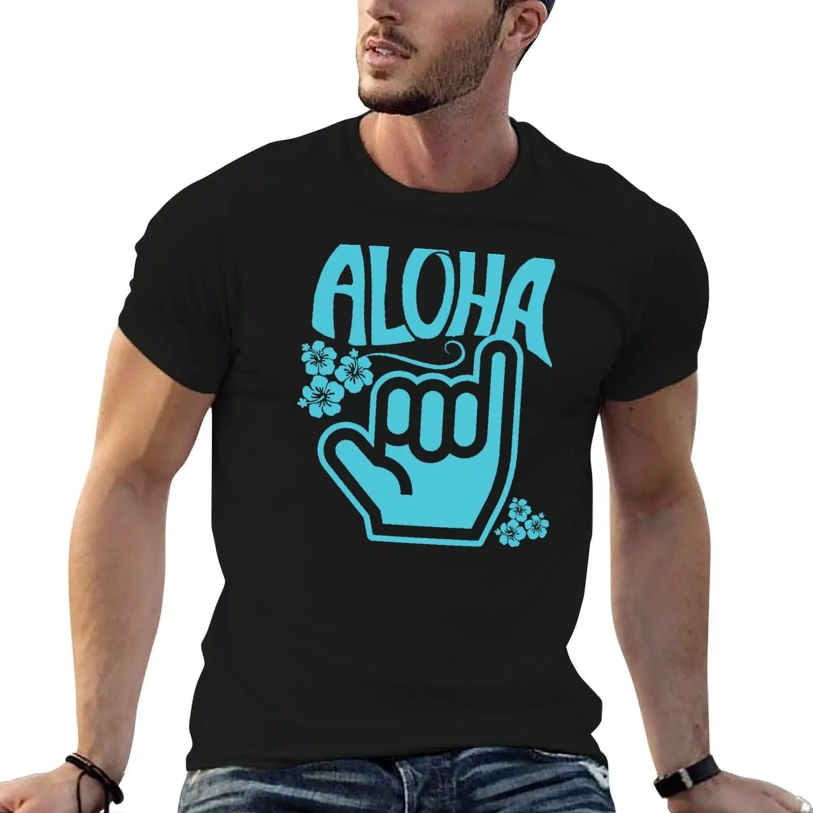 

Aloha Shaka (Aqua) T-Shirt t shirt men 100% cotton luxury brand anime tshirt black cotton t-shirt plain for man package T-shirt