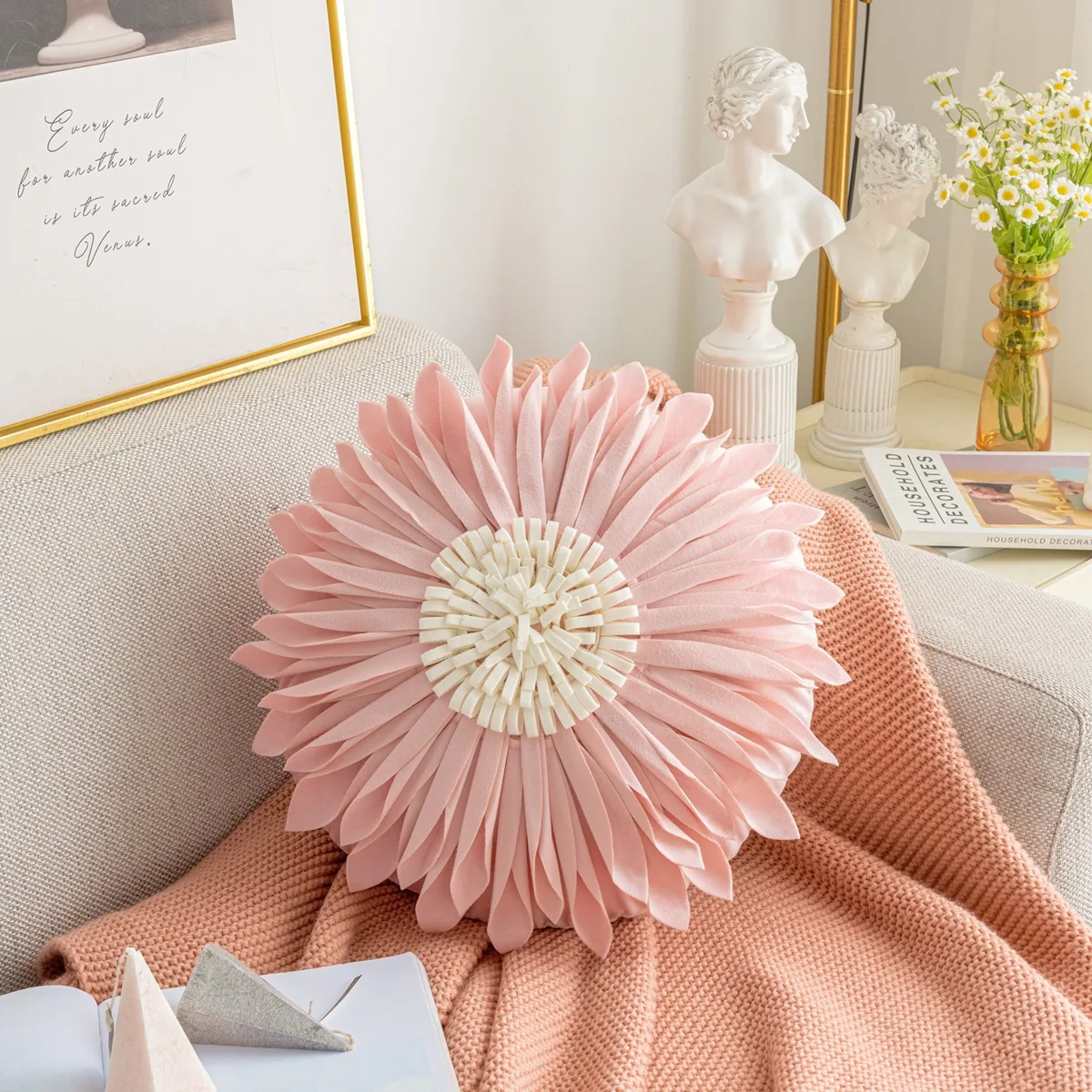High-Quality Pink Princess Flower Cushion with Insert – Trendy Throw Pillow for Office Sofa & Headboard