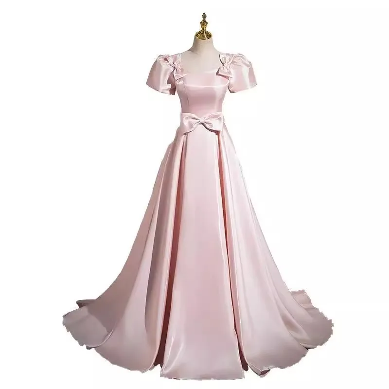 

Elegant Party Evening Dress for Women 2026 New Pink French Satin Fashion Prom Dress Adult Ceremony Banquet A-Line Long Dress
