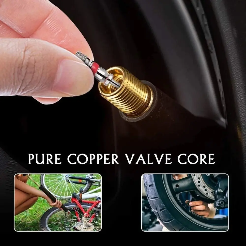 100pcs Copper Tire Valve Core Replacement Tire Repair Tool Tire Exhaust Valve Car Truck Bike Motorcycle Wheel with Zinc Plated