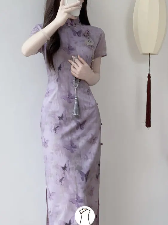 

New 2026 Purple Qipao Dress Young Style Girl's High-End Feeling New Chinese Style Sleeveless Long Qipao for Women