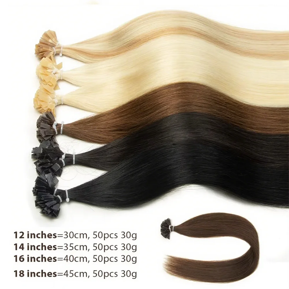 SPIKFN 스트레이트 케라틴 플랫 팁 인모 연장 천연 스트레이트 핫 퓨전 헤어 50개/팩 퓨전 프리 본디드 인모