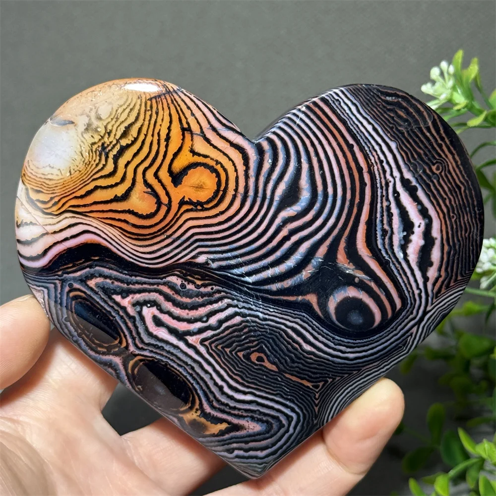 Natural Beautiful Pattern Flower Agate Heart-Shaped Mineral Crystal Home Garden Energy Ornaments Healing Meditation Lucky Gift