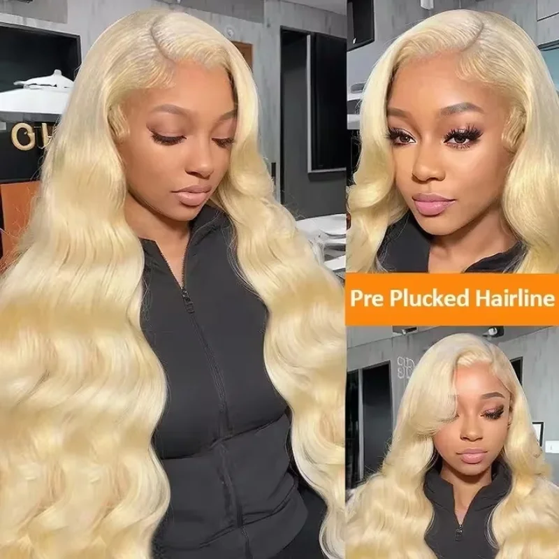 613 Blonde Body Wave Front Wig Human Hair 36 Inches 13x6 HD Transparent Lace Frontal Wig  For Women 200 Density