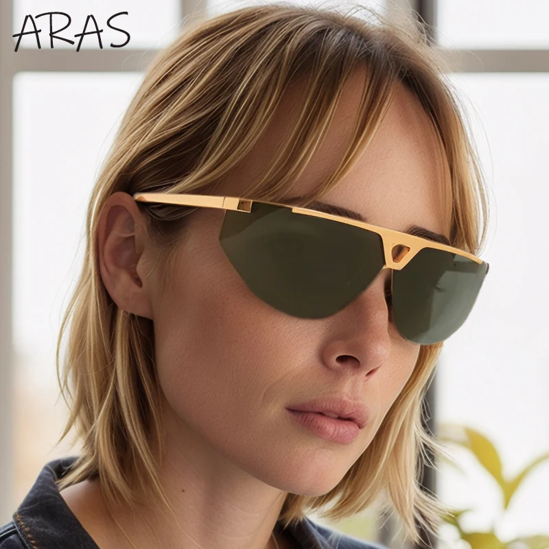 

Oversized Windproof Semi-Rimless Sunglasses Women Men 2025 Luxury Brand Vintage Metal Frame Mask Shades Trendy Outdoor Eyewear