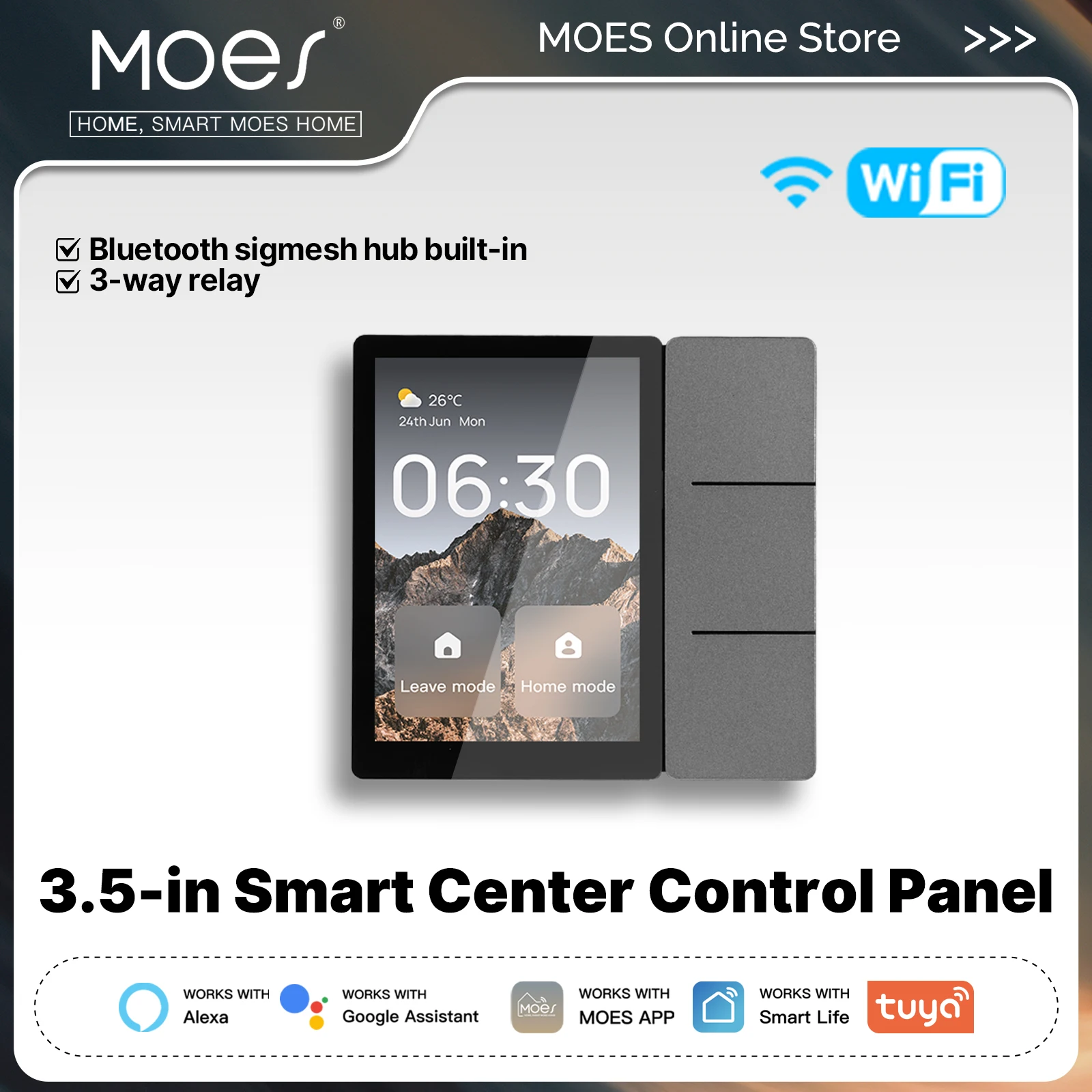 MOES Tuya WiFi 3.5-inch Smart Center Control Touch Panel Central Screen Bluetooth Sigmesh Hub Built-in 3 Relays Physical Buttons