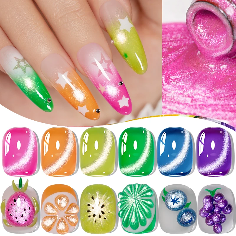 PUENTE 7.5ML Fluorescence Neon Cat Eye Gel Nail Polish Sparkling Cat Magnetic Nail Gel Soak Off UV Nail Art Varnish For Summer